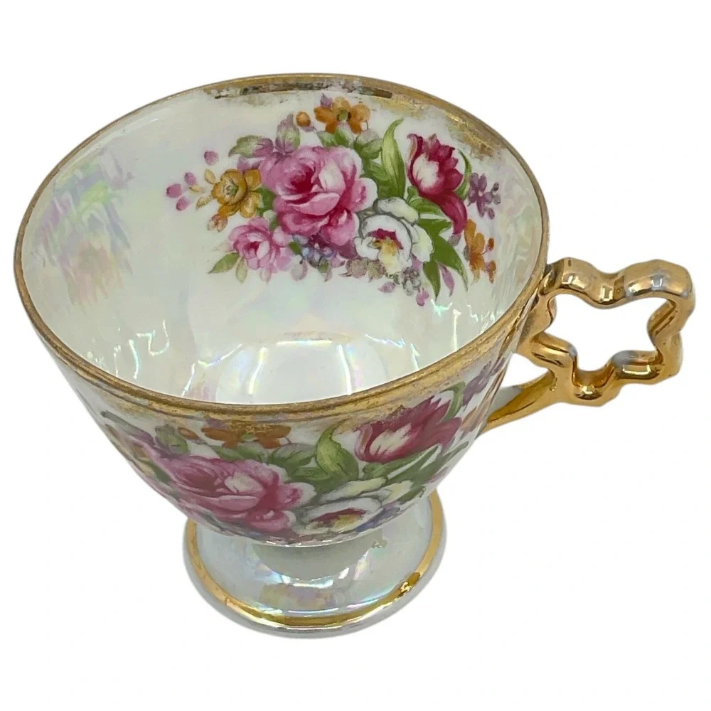 Lusterware Tea Cup Roses Gold‎ Trim Vintage Tea Beautiful Irradiscent Victorian